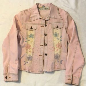 Pastel Pink jean jacket with beaded designs